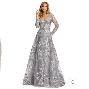 NWT Mac Duggal Silver Gown